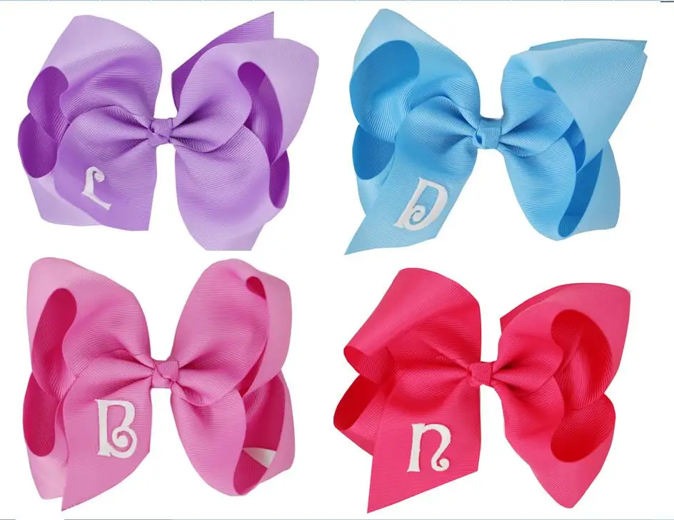 

26 letter Customized NEW MONOGRAM HAIR BOW- Initial Hair Bow- 25 colors Grosgrain ribbon 6INCH bows Monogram Hair cilp- 20pcs/
