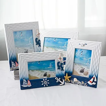 

1PCS 6 Inch 7 Inch Ocean Photo Frame Summer Shell Wood Frame Supplies Mediterranean Personality Solid Wood Table Picture Frames