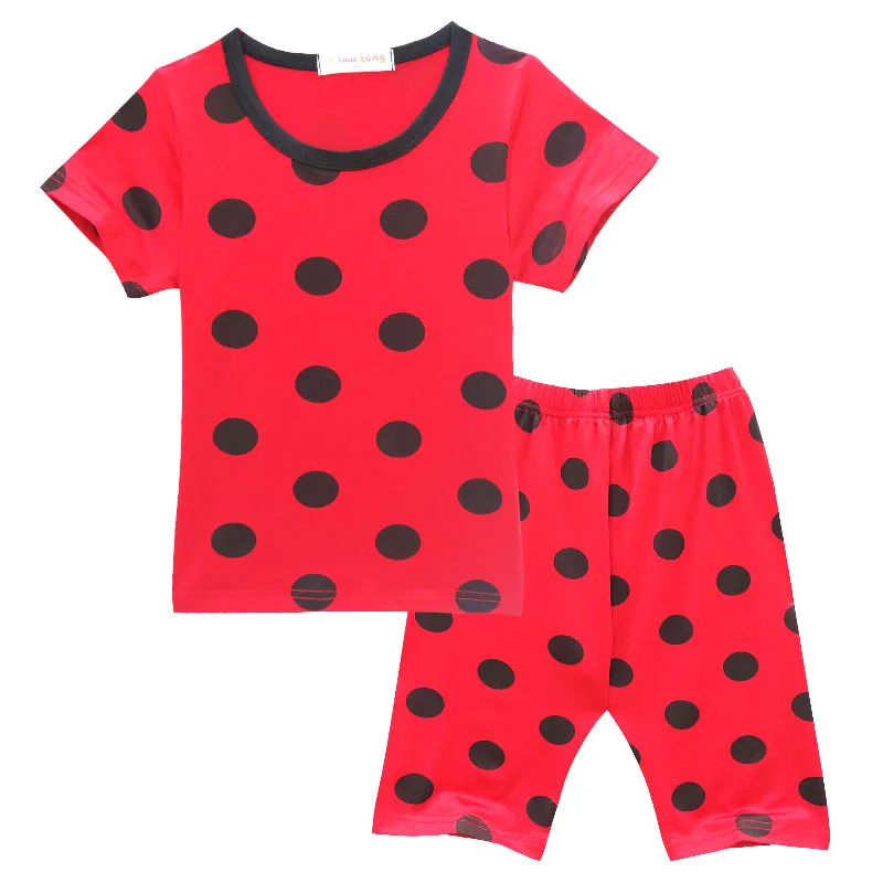 

3-10 Years Cartoon Red Dot Lady Bug Summer Children's Short Pajamas Suit Ladybug Cute Girl's Cosplay Costumes homewear Clothes