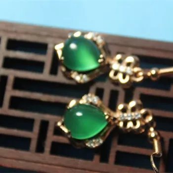 

Wholesale Fashion Jewelry Green Chalcedony Euro-American Special Silver plated earring for Women feature namour charm Gift