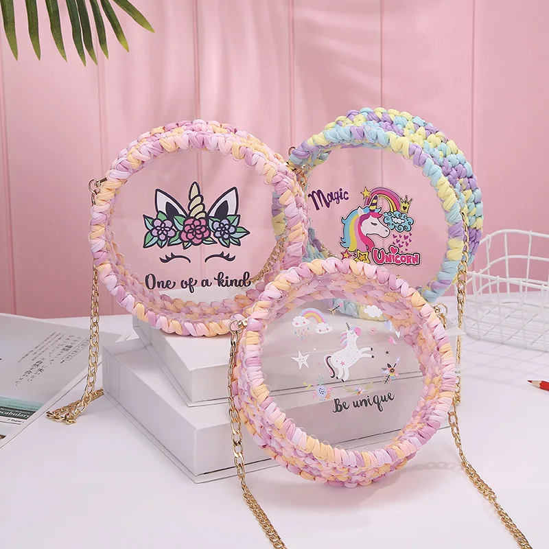 

Hand knitting bag new unicorn 2019 summer net red transparent small round bag chain satchel wholesale