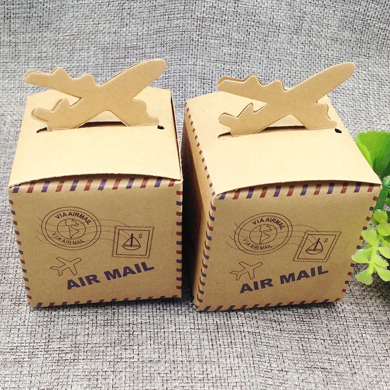 

2017 new 6*6*6cm Pack of 10 pcs AIR Mail Post Gift BOX Plane Head Top Cupcake Muffin Box Holds Single Cake cook candy box