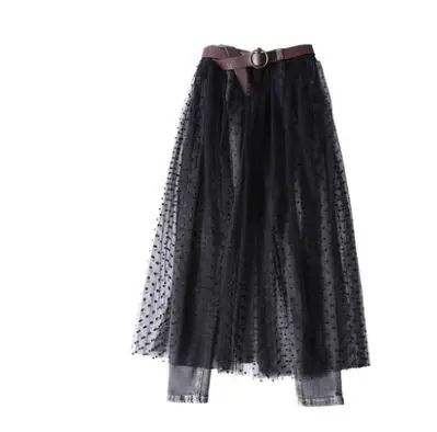 Black with belt Женские сетчатые лоскутные джинсы Новое поступление женские осенние модные узкие джинсовый женский Повседневный черные узкие с низкой посадкой джинсовые брюки - Цвет: Black with belt