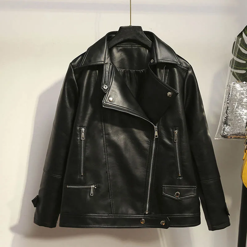Осенняя кожаная куртка для женщин, большие размеры, обхват груди 140 см, 3XL 4XL 5XL 6XL 7XL, пальто для женщин черного цвета