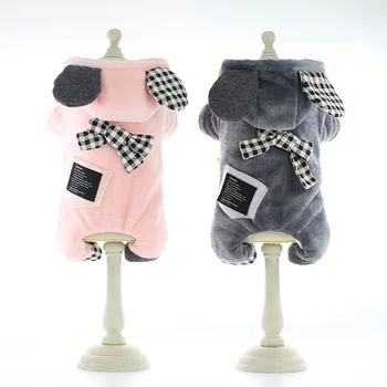 

Pink Grey Colors Dog Clothes with Hat Four Legs Autumn and Winter Puppy Plaid Design Four-Legged Pet Jumpsuits Perro Ropa Jacket