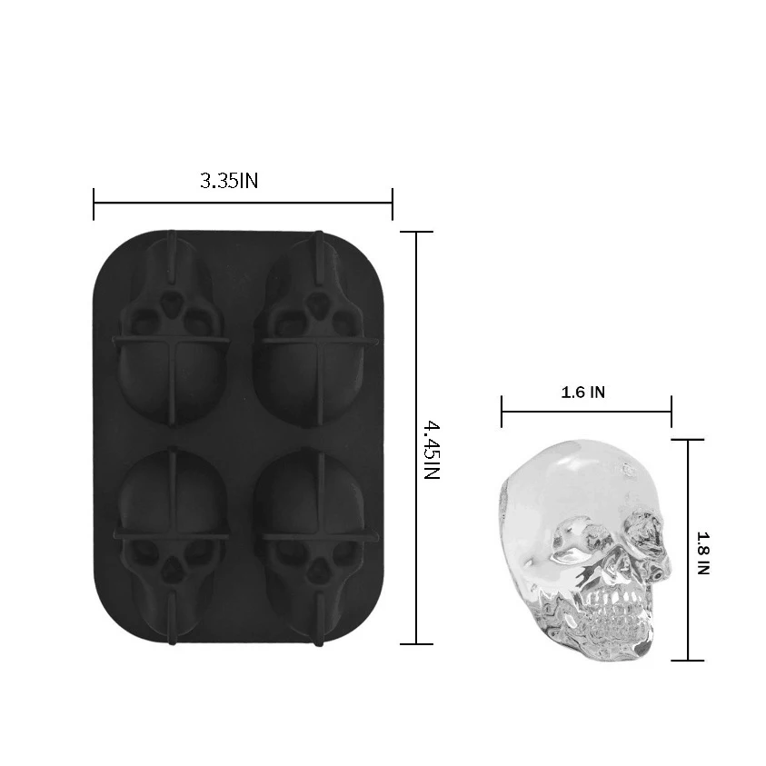 Ice Cube Tray 3d Skull Ice Mold-2pack Easy Release Silicone Mold 8 Cute And Funny  Ice Skull For Whiskey Cocktails And Juice Beverages Black Ice Mold/s