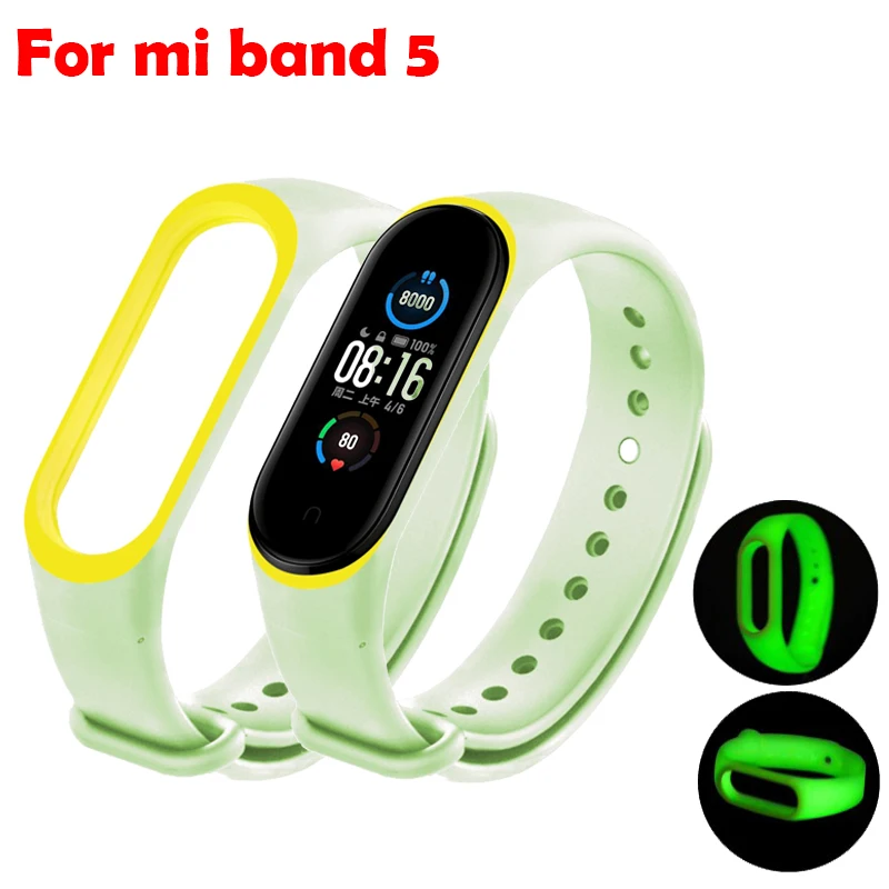 Светящийся светящийся ремешок для Xiaomi Mi Band 5 band двухцветный на запястье сменный