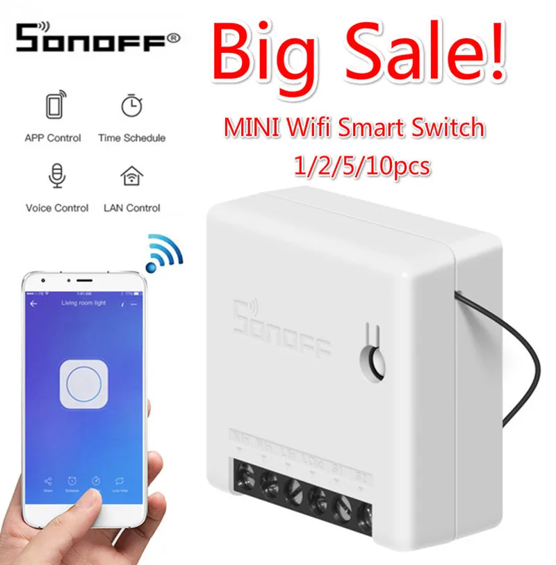 

SONOFF MINI Wifi Smart Switch Module 1/2/5/10pcs Controller Timer Light Switch Voice Control Work with Amazon Alexa Google