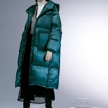 Дизайн, зимняя женская короткая Повседневная Свободная Толстая теплая длинная куртка-пуховик с капюшоном на белом утином пуху, пальто abrigos mujer invierno