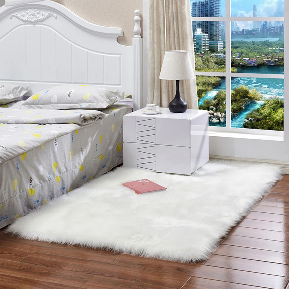 Белый ковер из искусственного меха прикроватные коврики прямоугольник мягкий искусственный овчина меховые коврики лохматый шелковистый плюшевый коврик для спальни