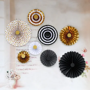 

8pc/Set Diy Hanging Paper Fans Set Rose Gold/ Gold/Silver Round Pattern Paper Garlands for Party Wedding Birthday New Year Favor