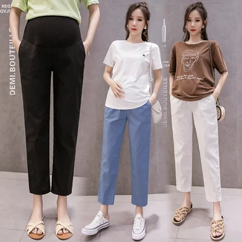 

2020 New Summer 9/10 Length Summer Pregnance Women Pants Thin Elastic Waist Belly Trousers for Pregnant Mother Maternity Pant
