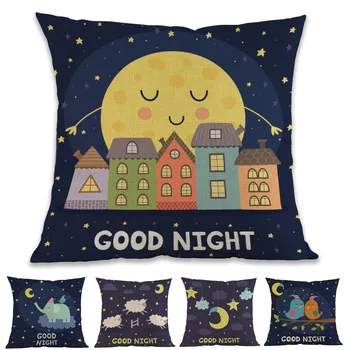

Cartoon Cute The moon and stars sheeps Birds Good Night Throw Pillow Case Home Sofa Child Kid's Room Decorative Cushion Cover