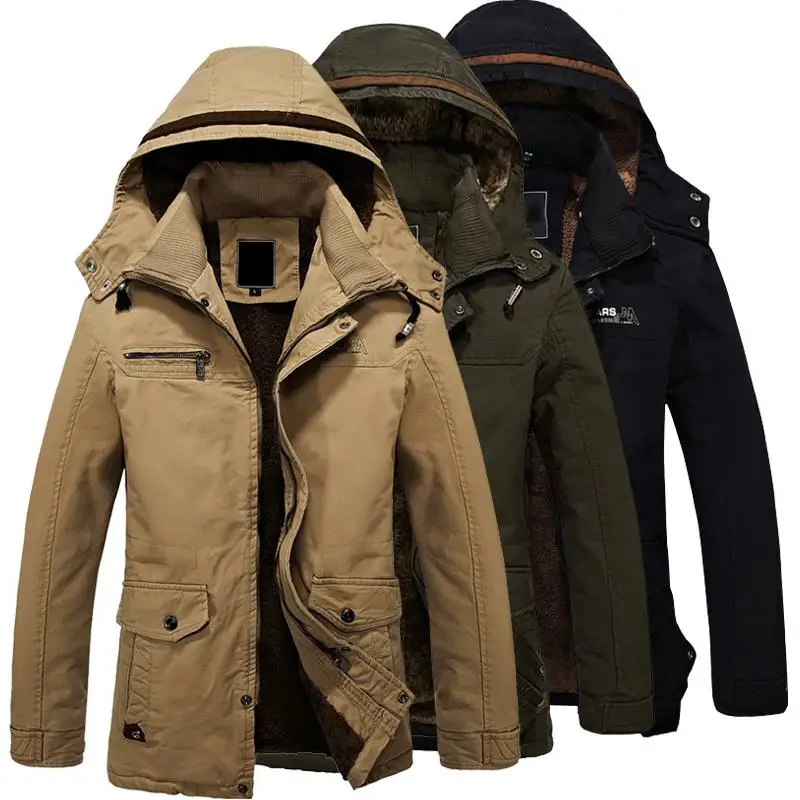 

Fashion New Winter Men Thickening Cotton Jacket Warm Hooded Casual Parka Plus Size 4XL Outwear Army Green Military Overcoat