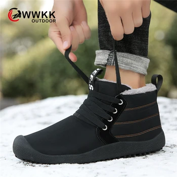 

WWKK Men Boots 2019 Winter Shoes Men Waterproof Lace-Up Snow Boots With Warm Plush Winter Footwear Male Casual Ski Boot Sneakers