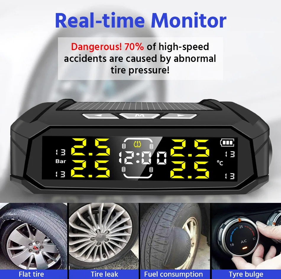 pneus do carro monitor de alarme relógio