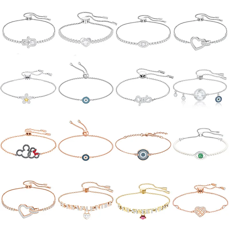

High Quality Swa Original Love Letter Devil's Eye Crystal Flower Magnetic Buckle Bow Bracelet Romantic Hamsa Hand Bracelet