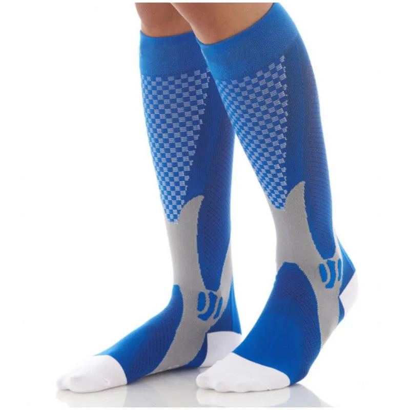 Compression socks for varicose veins Women Men Leg Stocking Support Stretch Below Knee c football socks - Цвет: Синий