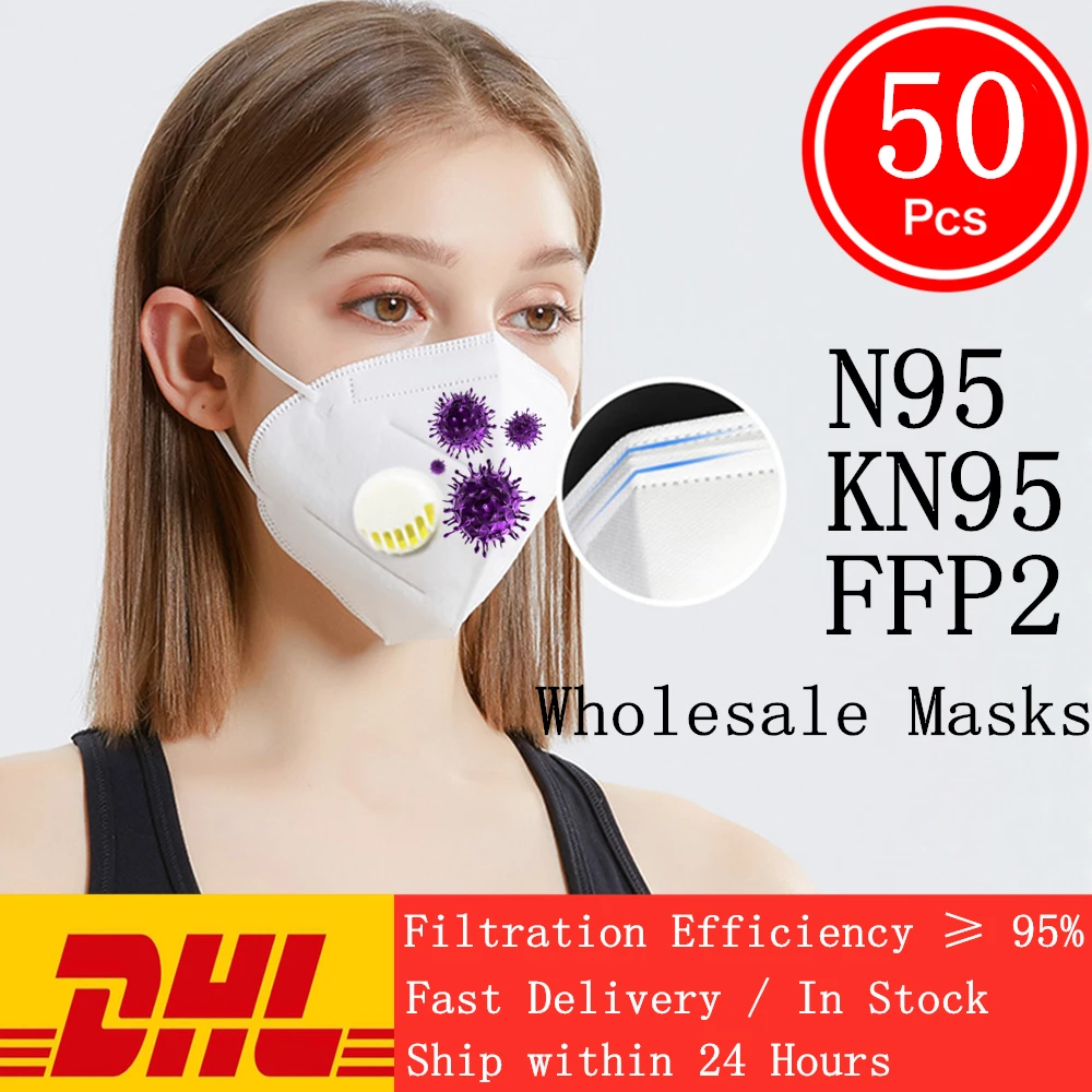 

50PCS N95 Mask Breathing Valve Mouth Face Mask Dust Anti Infection KN95 Masks Anti-fog Protective Respirator