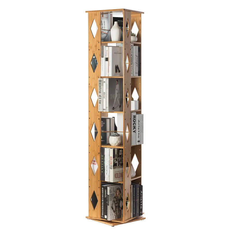 

360 degree revolving simple bookshelf kids multi story student bookshelf home goods shelf organizer bamboo furniture shelves