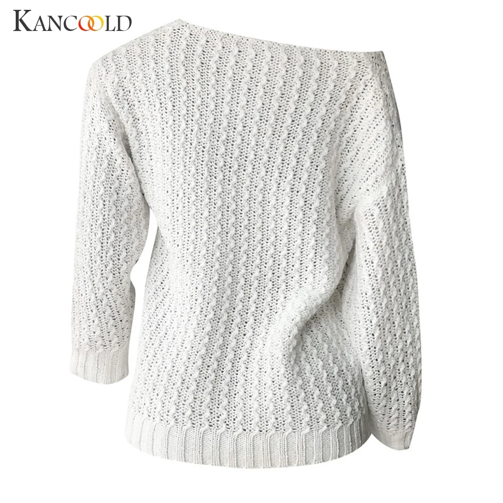 KANCOOLD, сексуальный свитер на одно плечо, женский модный вязаный свитер, топы, женские повседневные облегающие пуловеры, свитер с длинным рукавом, Одноцветный