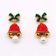 Серьги-гвоздики с милым бантом и колокольчиком, простые стразы, серьги-гвоздики для женщин и девочек, подарки на Рождество и год, ювелирные изделия, аксессуары