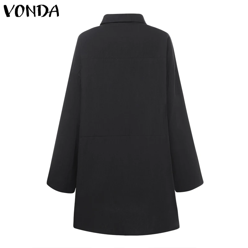 VONDA/однотонные вечерние топы, весенние Рубашки с отворотом, летние пляжные топы, женские асимметричные блузки, повседневные блузки, 5XL туники
