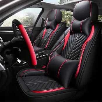 

Pu Leather Car Seat Covers Full set Front & Backrest Seat Protector mat with Wheel Steering Armrest Cover