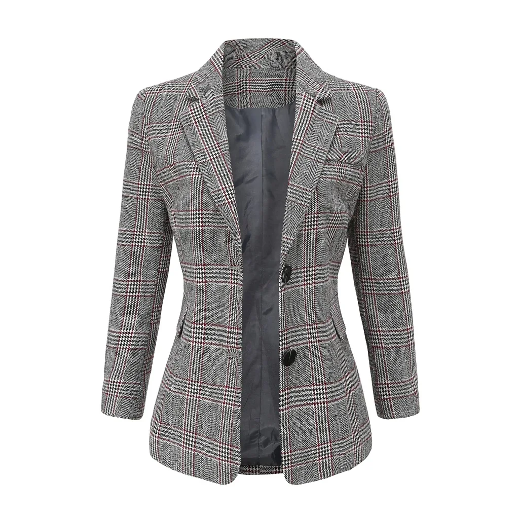 Vintage Double Breasted Office Plaid Blazer Women 2020 Autumn Spring Casual Long Sleeve Loose Suit Coat Female Elegant Clothes