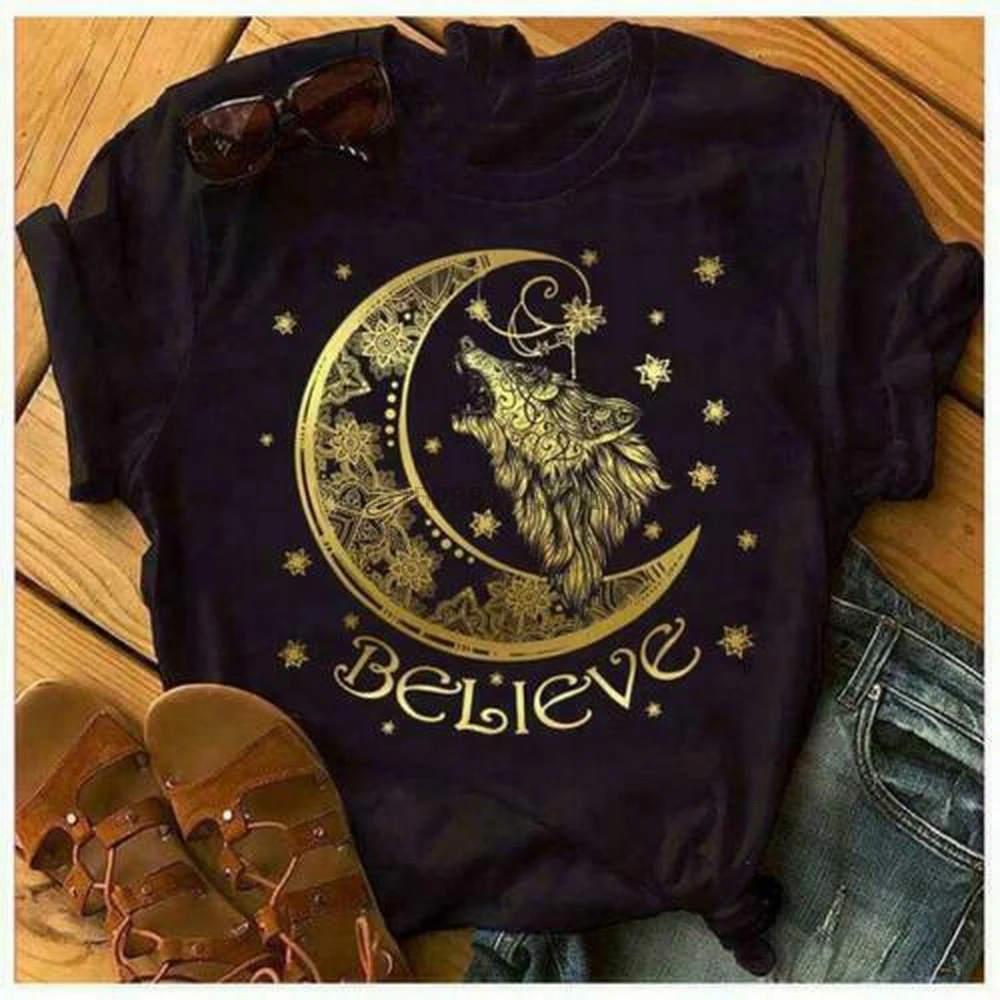 Женская футболка из S-3Xl хлопка с принтом Wolf Believe | Мужская одежда