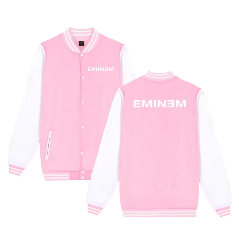 Хлопковая куртка с капюшоном для мальчиков и девочек, куртка с принтом Eminem, Спортивная повседневная куртка, Толстовка для мужчин и женщин, топы, бейсбольные майки розового цвета
