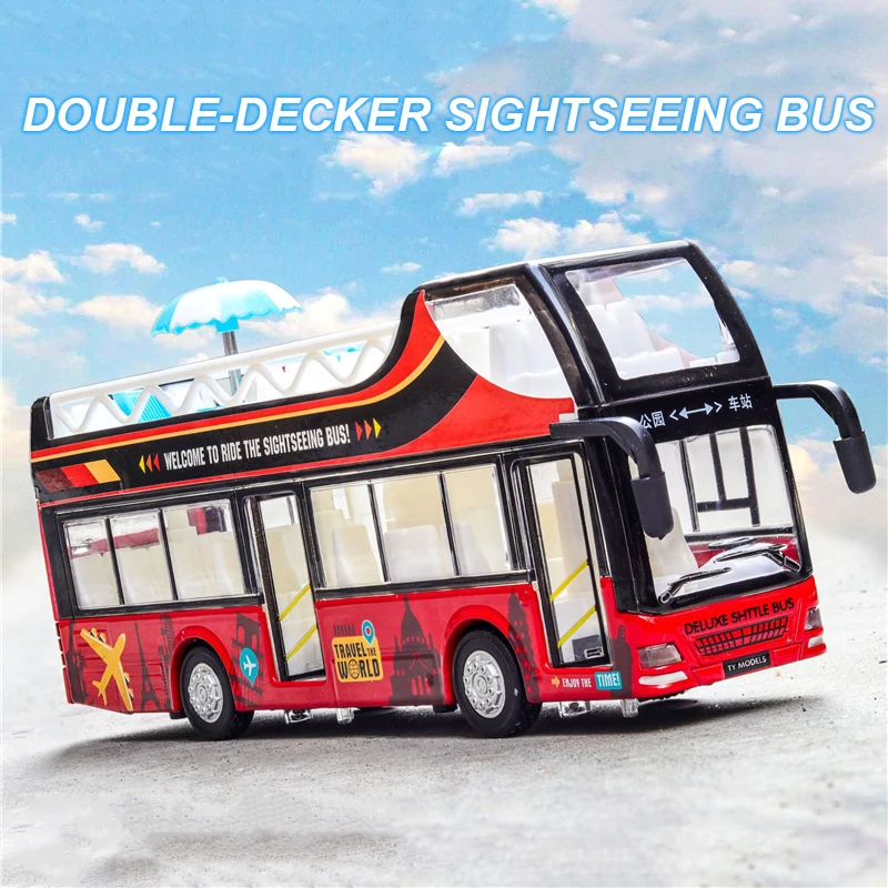 

MEOA New 1:32 Alloy Double Decker Sightseeing Bus Model With Simulation Lights/Sound Pull-back Function Diecasts & Toy Vehicles