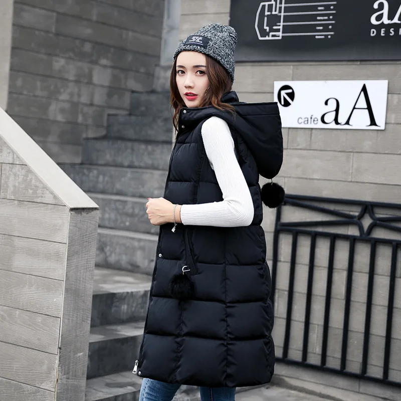 

2018 New Style Korean-style WOMEN'S Wear Medium-length down Feather Cotton Vest down Jacket Woman Cotton Dress Furry Ball-Thick