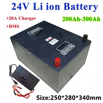 

Steel case 24V 200AH 230Ah 250Ah 260Ah 280Ah 300AH Lithium battery for 2500W 2000W RV EV scooter solar golf cart UPS+20A Charger