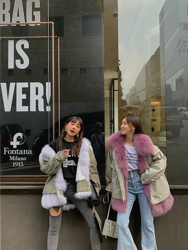 Thomas Tina 2019 Loose Short coat Natural Real Fox fur collar Rex rabbit Fur Lining Parkas Fashion New Women Winter Jacket | Женская