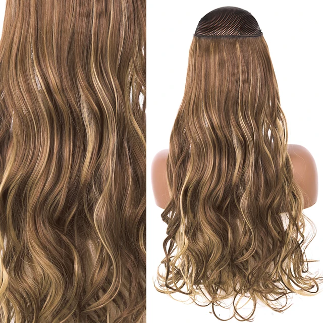 Synthetic No Clip Invisible Wire Hair Extensions Straight Natural Black Blonde One Piece False Hairpiece Halo Hair Extension J-10h24