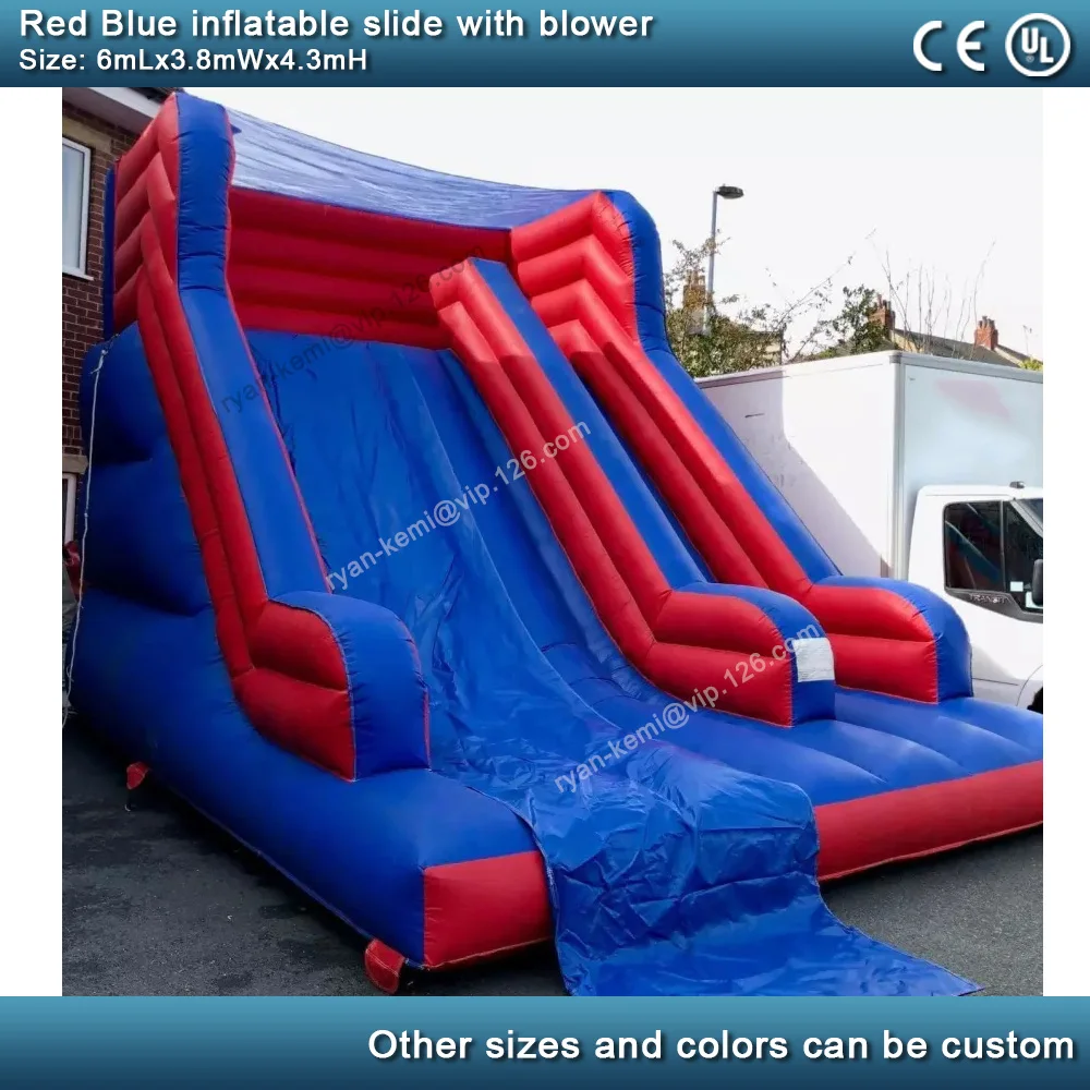 6m 20ft Red blue PVC inflatable slide  commercial inflatable slide for kids adults with blower