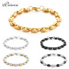 Кофейные бобы браслет из нержавеющей стали Фигаро звенья цепи Серебро Золото Браслеты для женщин мужчин ювелирные изделия Хип-хоп цепь 11 мм