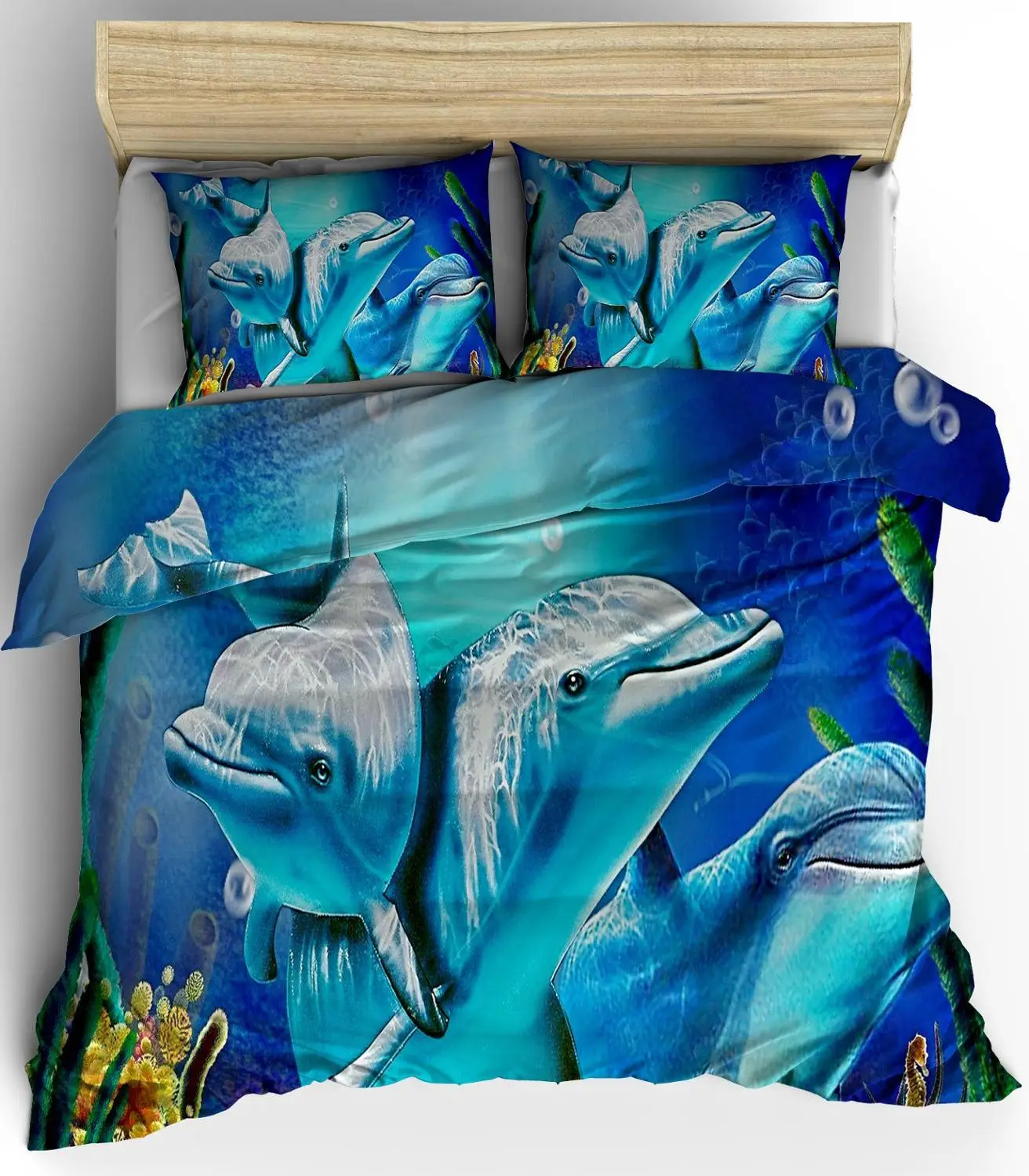 

3D Hot Printed Bedding Set Animal Dolphin Bedclothes Duvet Cover Set Blue Sea Cute Bed Set Home Textile Bedding Set For teens