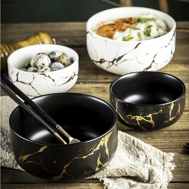 Marble Ceramic Bowl Home Tableware Set Nordic Style Porcelain Breakfast