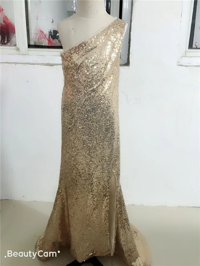 Light Gold Платье с одним плечом и шлейф с блёстками для девочек от 3 до 15 лет платье принцессы для девочек-подростков на свадьбу, день рождения, детское фортепиано - Цвет: Light Gold