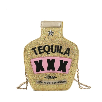 

Fashion Fun Personality Sequined Embroidery Letter Bottle Shape Handbag Chain Shoulder Bag Ladies Crossbody Messenger Bag Purse