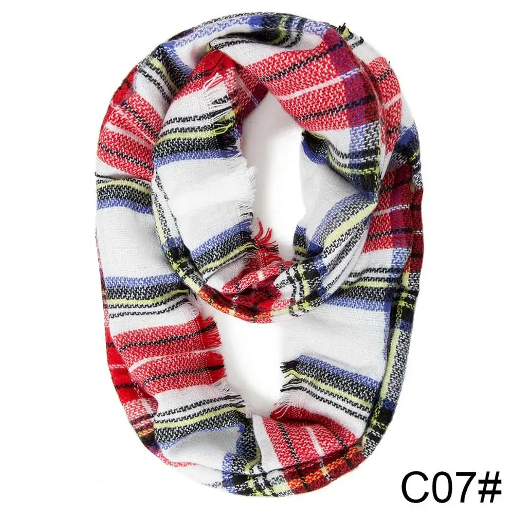 Новинка, зимний женский шарф в клетку, теплый осенний зимний шарф для женщин, хлопковый мягкий шарф-кольцо, аксессуары для одежды унисекс - Цвет: 7