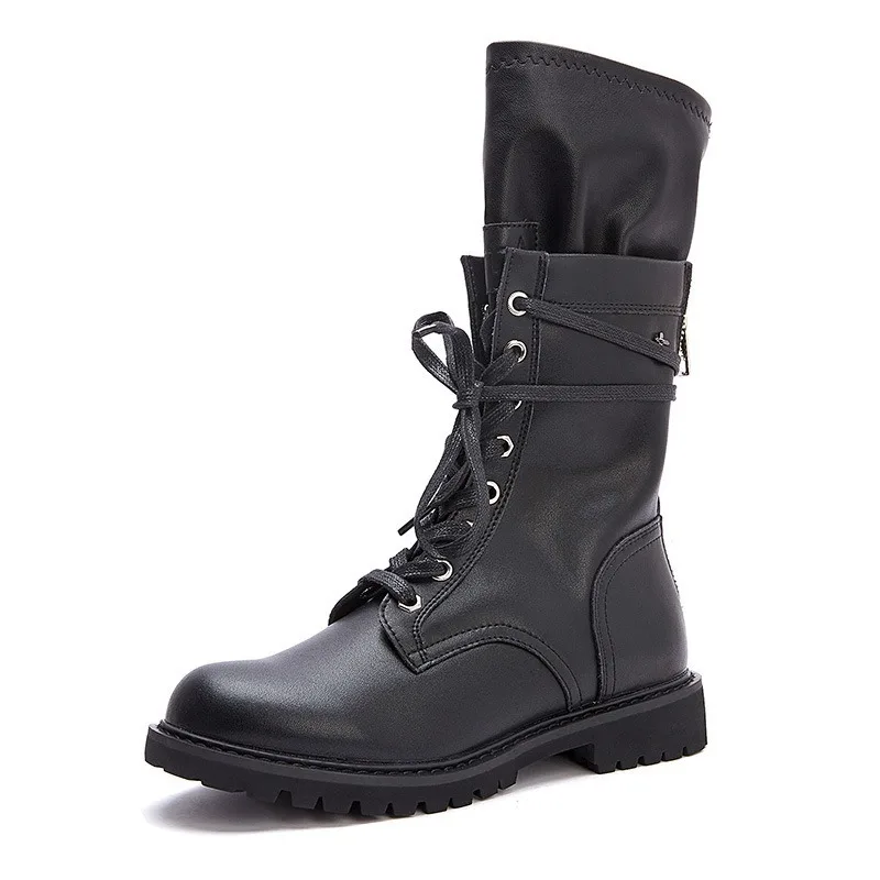 

2019 Autumn and Winter British Style Motorcycle Boots High To Help The Tube Martin Boots Double Zipper Leather Booties