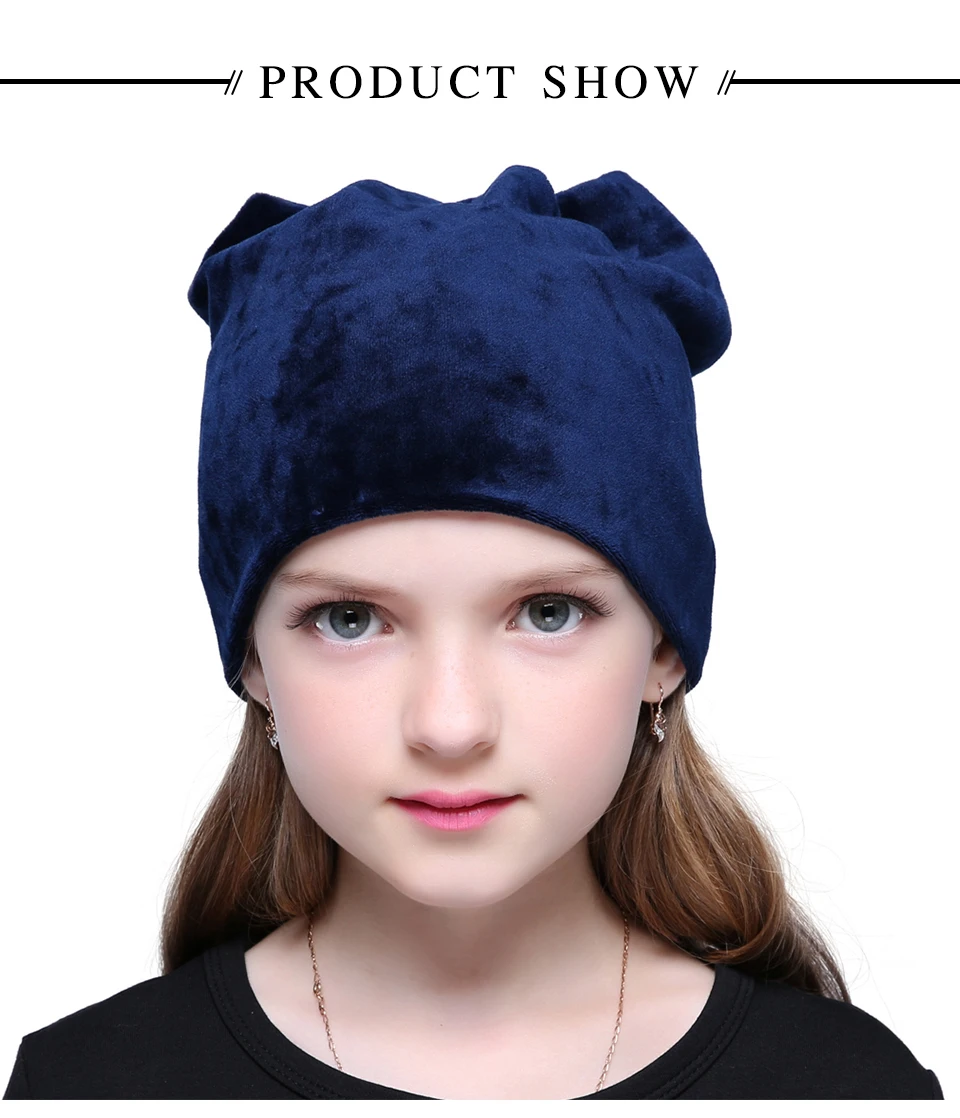 Осенне-зимние теплые вязаные шапки Skullies Beanies из полиэстера, Повседневная бархатная шапка Skullies для детей, однотонная цветная Шапка-бини для девочек