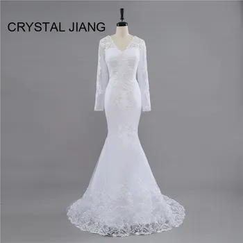 

Mermaid Wedding Dress Sexy V Neck 2019 Long Sleeves Bridal Gown Custom made Lace Embroidery Vestido de Novia Wedding Dresses