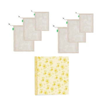 

6 Pcs Organic Cotton Mesh Bag & 1 Roll Beeswax Food Wraps Reusable Beeswax Wraps