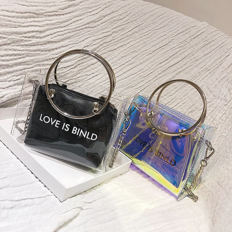 

INS Super Fire Transparent Mini Small Bag Women's 2018 Summer New Style Jelly Bag with Chain Korean-style Versatile Shoulder Bag