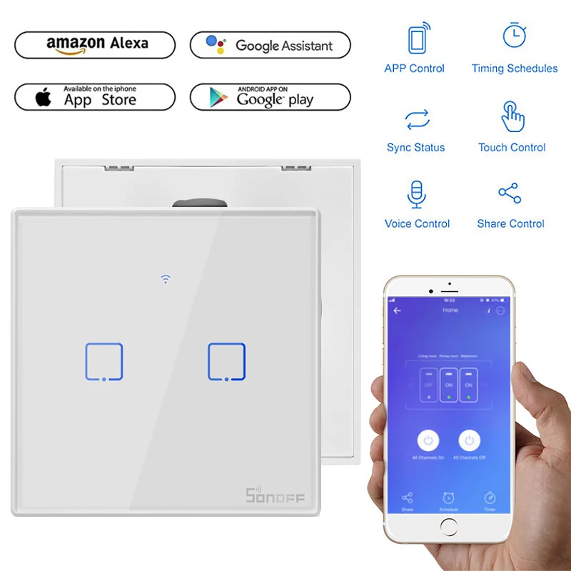 SONOFF T2 TX US/UK/EU 433 RF/Voice/APP дистанционное управление с рамкой Умный дом Wifi сенсорный настенный переключатель базовый с Alexa Google