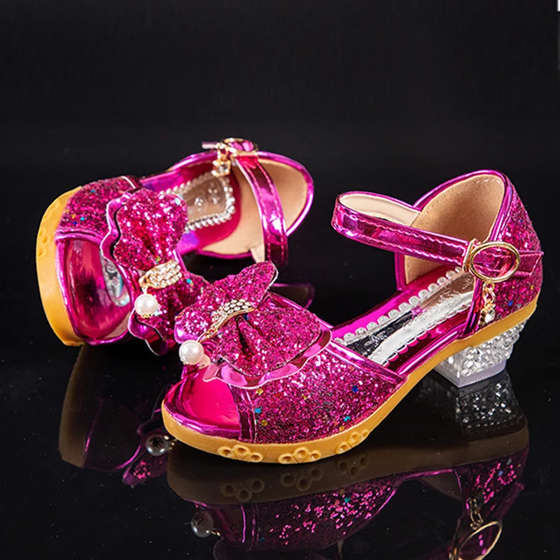 Children's Shoes New Autumn Casual Glitter Bowknot Children High Heel Girls Shoes Fashion Princess Dance Party Sandals